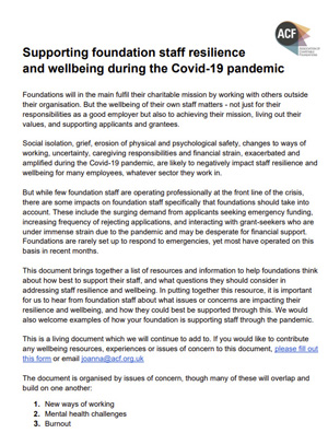 Supporting foundation staff resilience and wellbeing during the Covid-19 pandemic