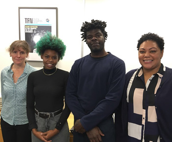 Picture left-right: grants director, Helen Kersley, 'Young Grant-makers programme' members, Rhiann and Brandon, working group chair, Denise.
